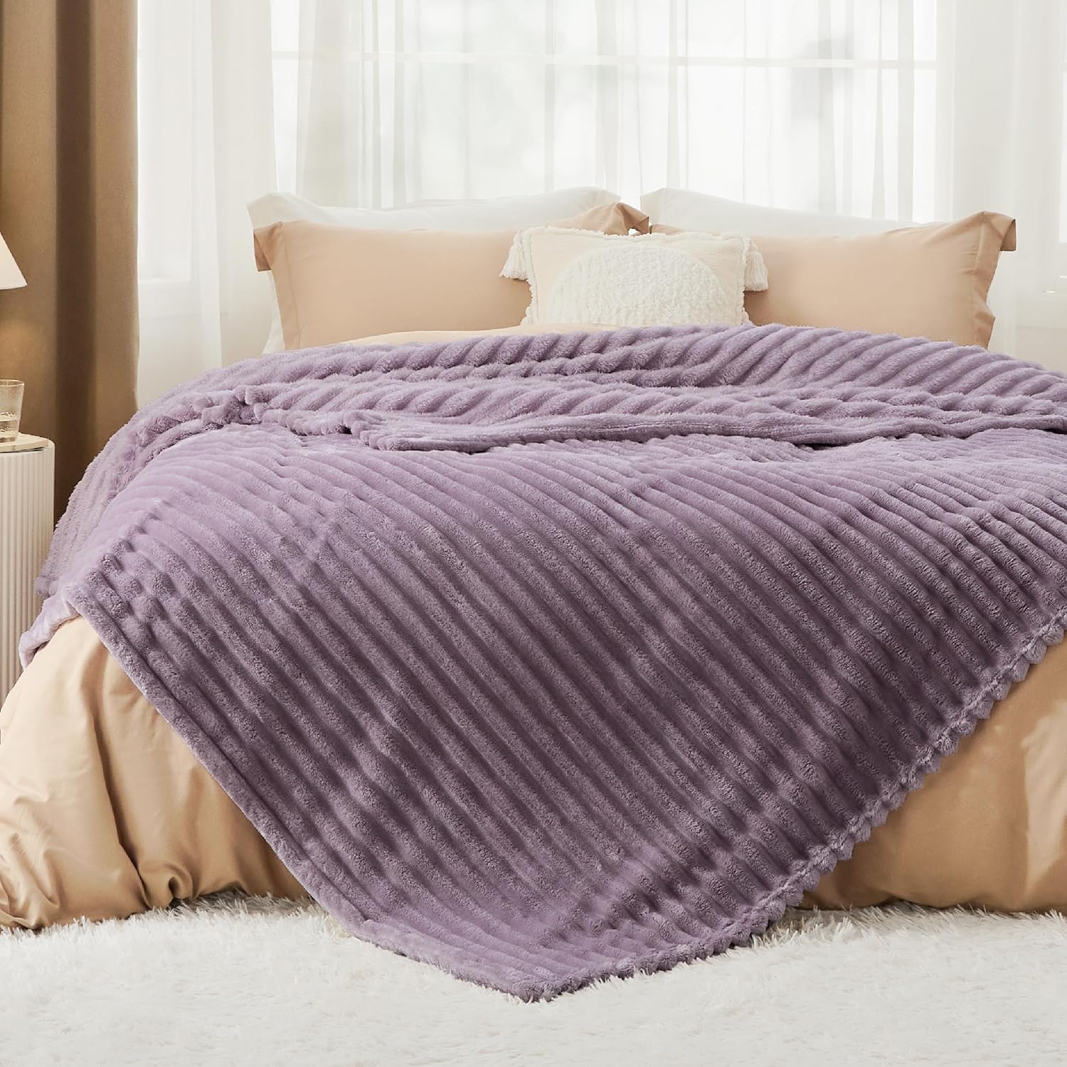 Bedsure – Manta de vellón morado claro para sofá, manta Queen súper suave y acogedora para mujer, bonita manta pequeña para niñas, 90 x 90 pulgadas