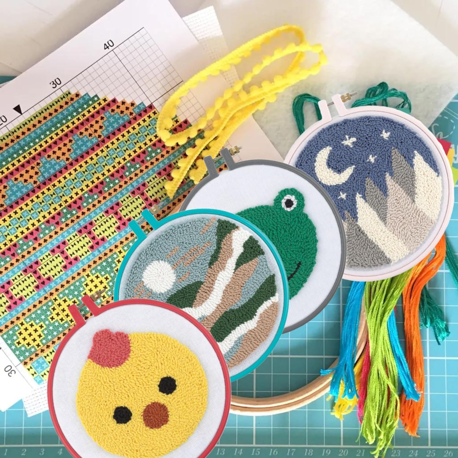 Maker Susan Aro de plástico para bordar, Hello Series aros de punto de cruz para principiantes, aro de aguja perforadora, marcos de bordado para