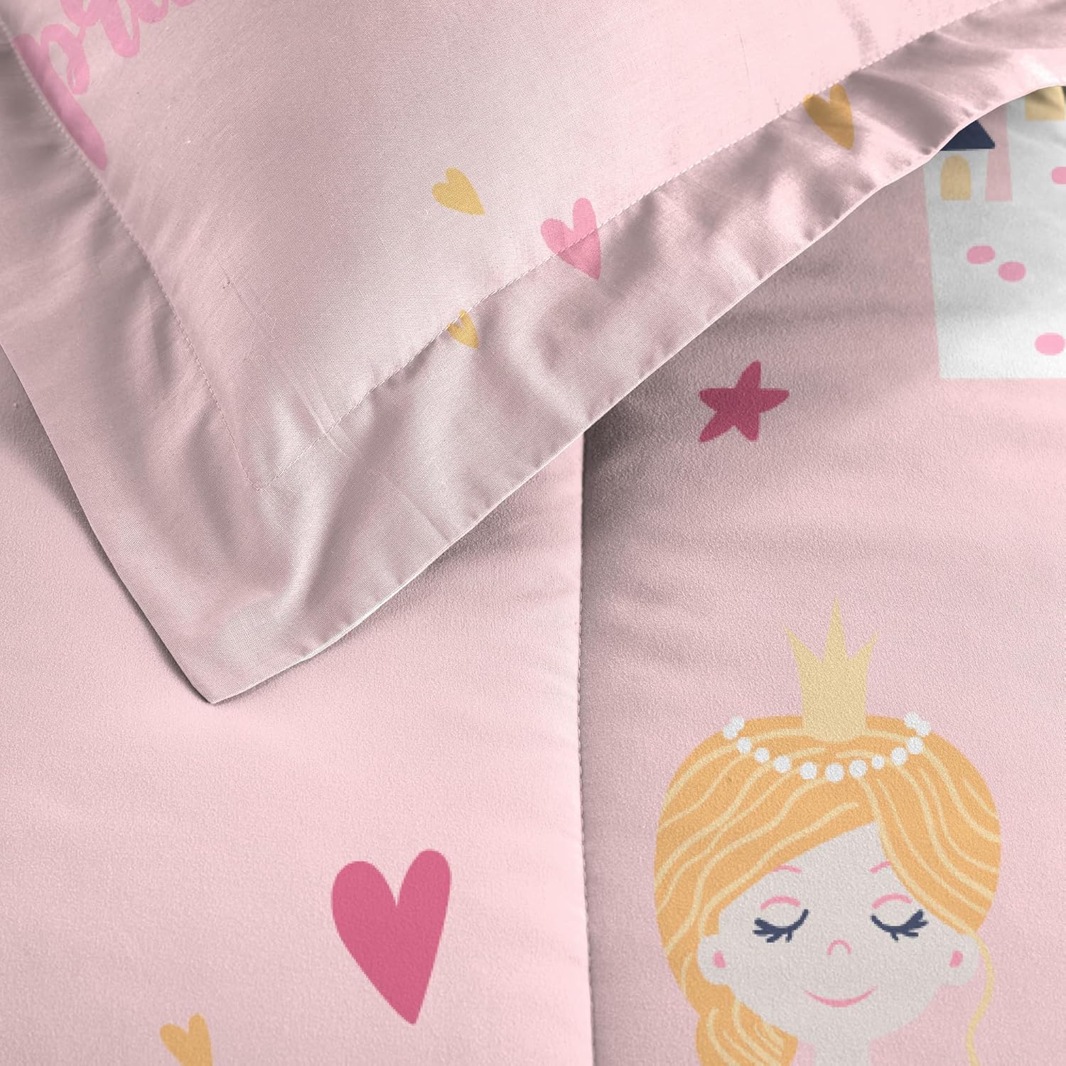 Dream Factory Juego de cama completo de 7 piezas para niños, de microfibra súper suave, fácil de lavar, tamaño matrimonial, princesa rosa