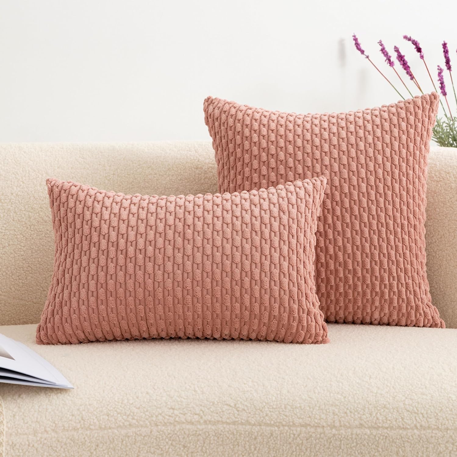 UGASA – Funda de almohada decorativa de pana suave de 12 x 20 pulgadas, estilo bohemio, a rayas, rectangular, decoración moderna del hogar para