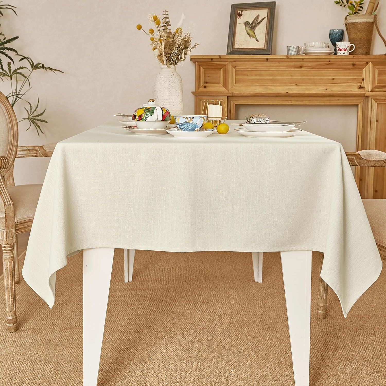 KGORGE Mantel rectangular de lino grueso con textura resistente a las arrugas, mantel suave para cocina, mesa de comedor, fiestas y campamentos,