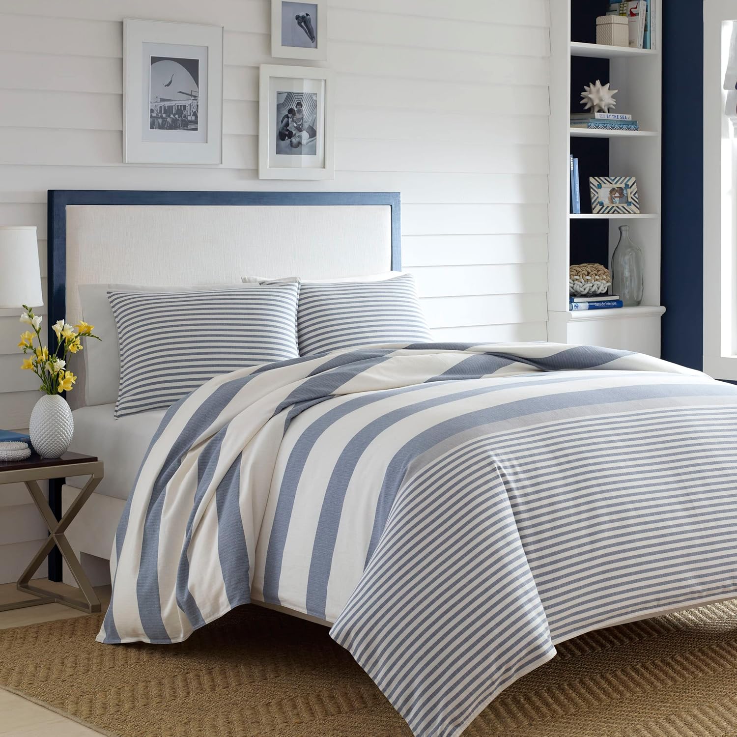 Nautica Home  Fairwater Collection  100% algodón inspirado en el Mediterráneo, funda de edredón a juego, juego de cama de 2 piezas, individual, azul