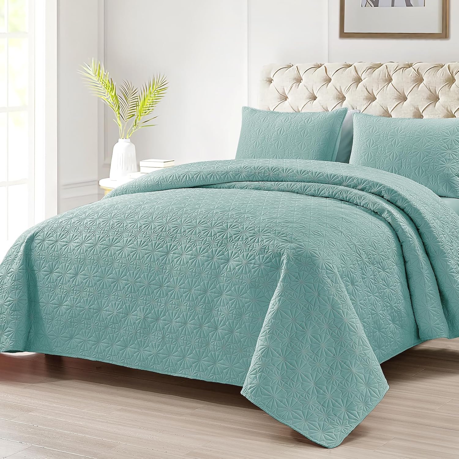 Juego de edredón de lujo de 3 piezas tamaño Queen, elegante y reversible, juego de ropa de cama azul con fundas de almohada, colcha de microfibra