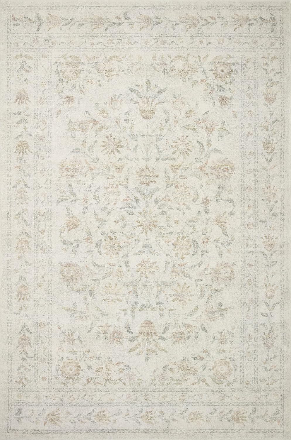 Rifle Paper Co. x Loloi Courtyard Collection COU-01 – Alfombra de muestra amarilla y multicolor de 18 x 18 pulgadas. CloudPile