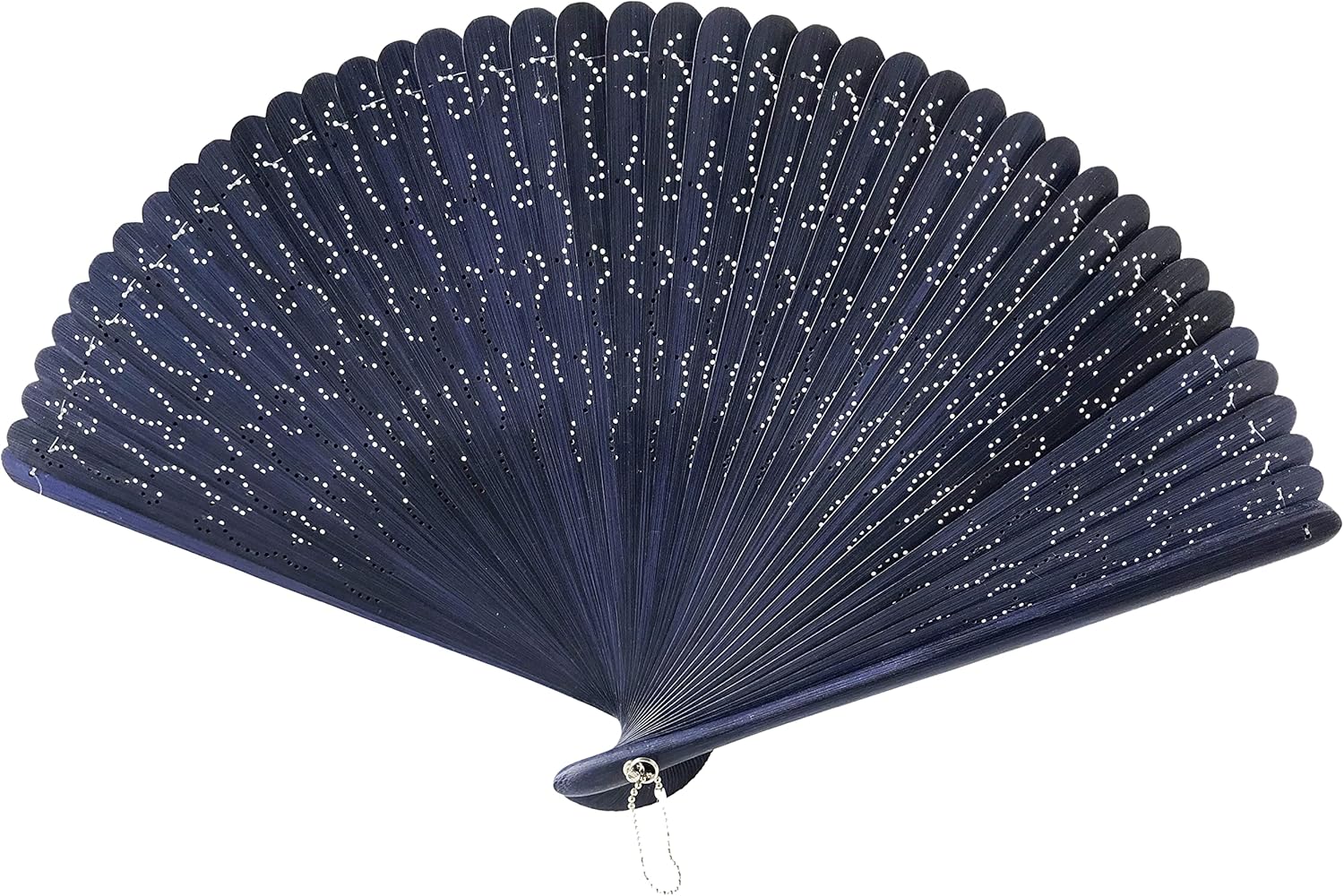 FANSOF.FANS Abanico plegable de madera azul marino grabado con una bolsa (HQF17)