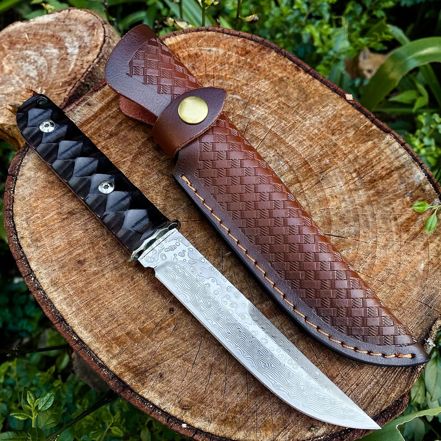MADSABRE Cuchillo de supervivencia de Damasco de hoja fija de 9.4 pulgadas, cuchillo de supervivencia de Damasco VG10 Core Damasco japonés con funda
