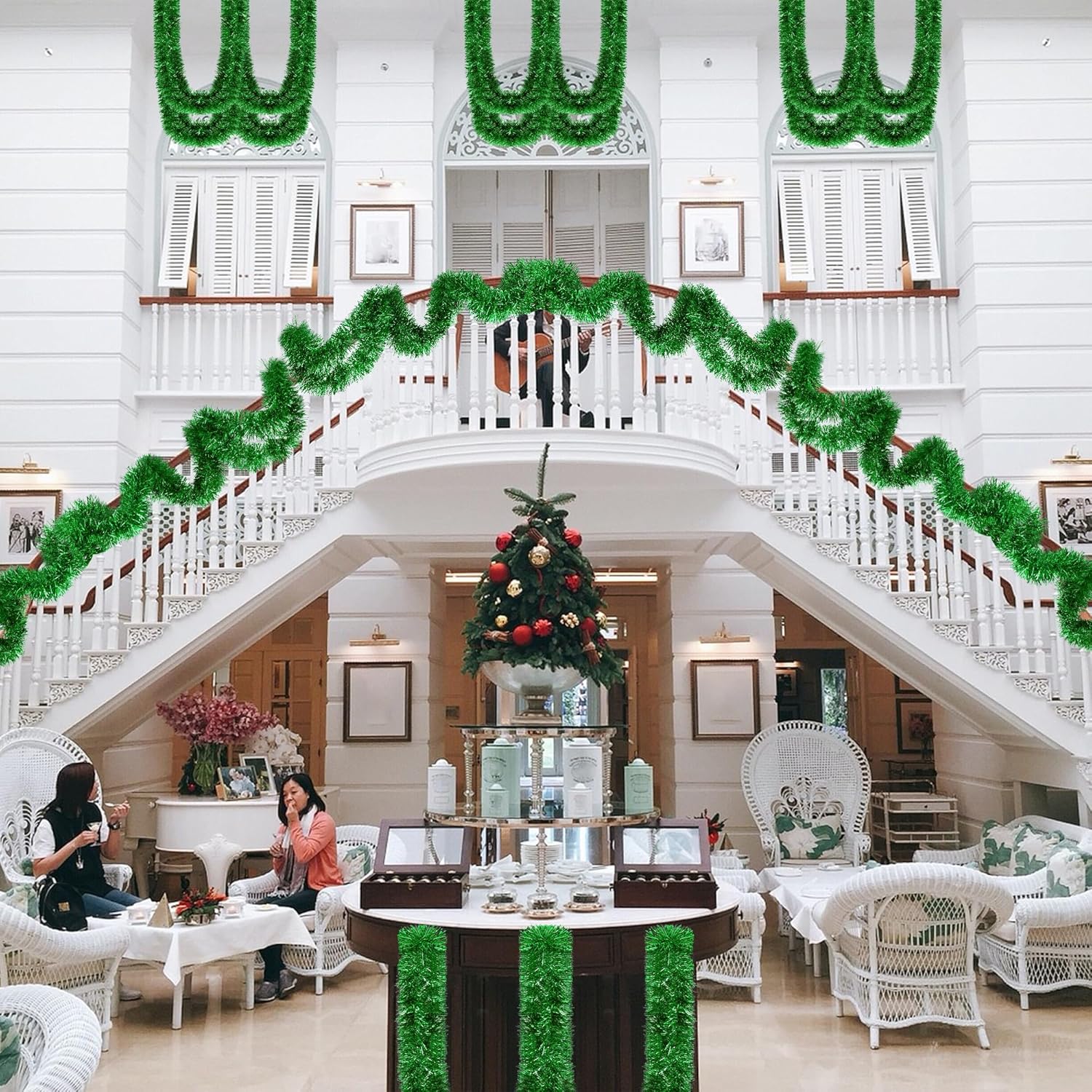 Guirnalda giratoria de oropel de 16.4 pies, guirnalda colgante brillante para árbol de Navidad, suministros de fiesta de cumpleaños, decoración de