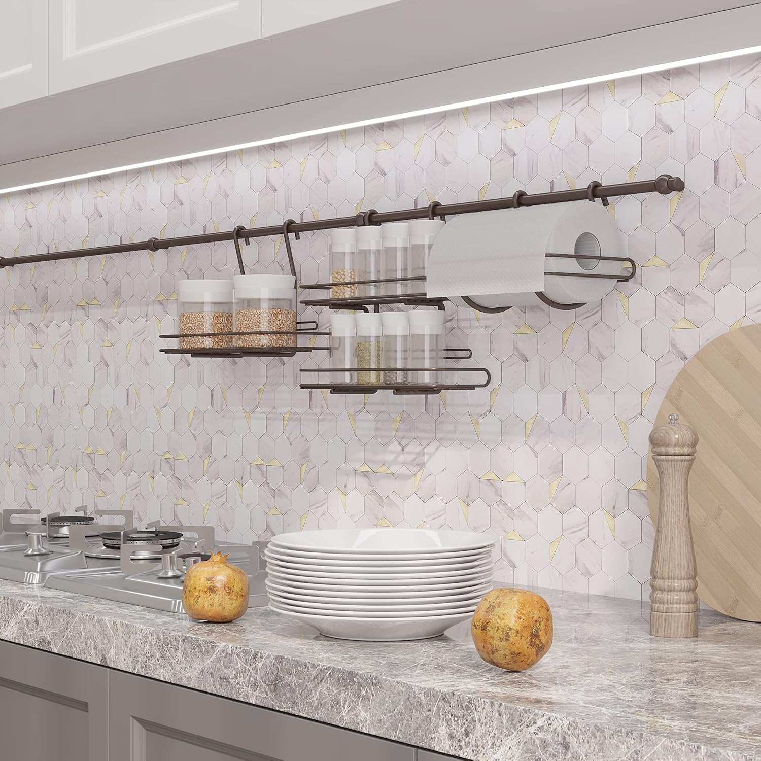 Avant Decor  8 azulejos  Azulejos hexagonales pequeños compuestos de piedra  Azulejos de cocina para despegar y pegar  Azulejos de pared para pegar