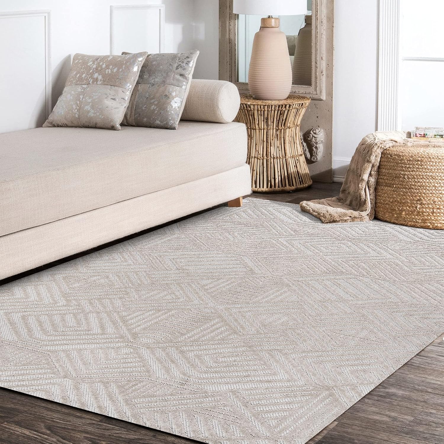 JONATHAN Y SBH103B-5 – Alfombra de pelo alto y bajo Art Deco geométrica para interiores y exteriores, estilo bohemio, contemporáneo, fácil de