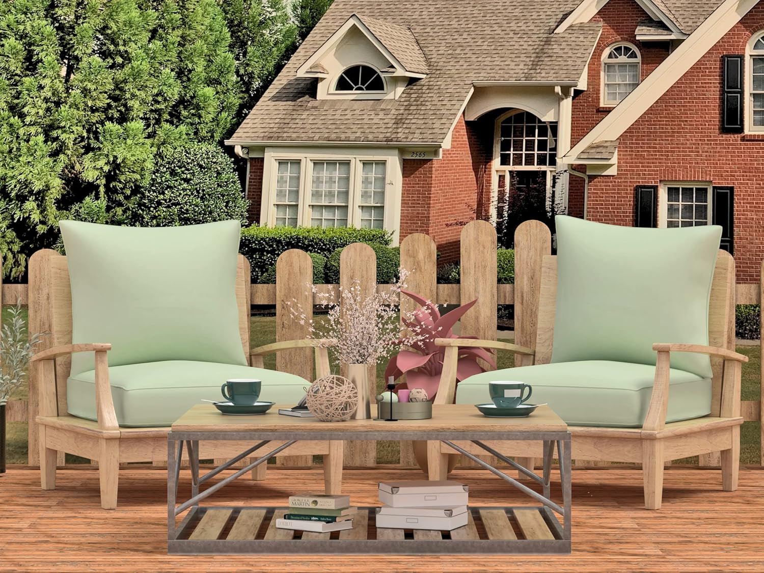 BOSSIMA Cojines de patio al aire libre de 24 x 24 pulgadas, cojines de asiento profundo, cojines para muebles, lona Sunbrella-Celadon