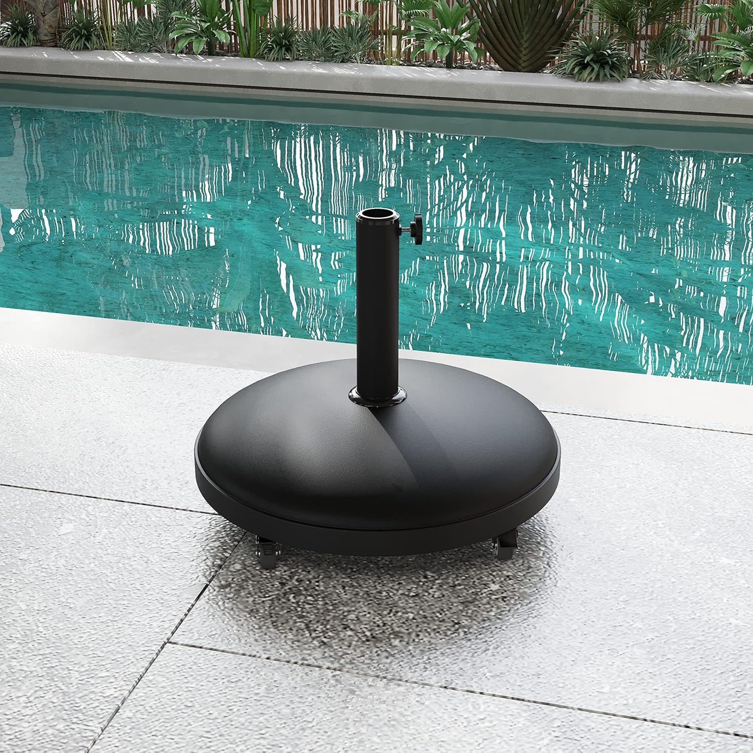 Sundale Outdoor Base de sombrilla resistente, soporte móvil de hormigón de plástico de 55 libras con 4 ruedas para patio, terraza, jardín, piscina,