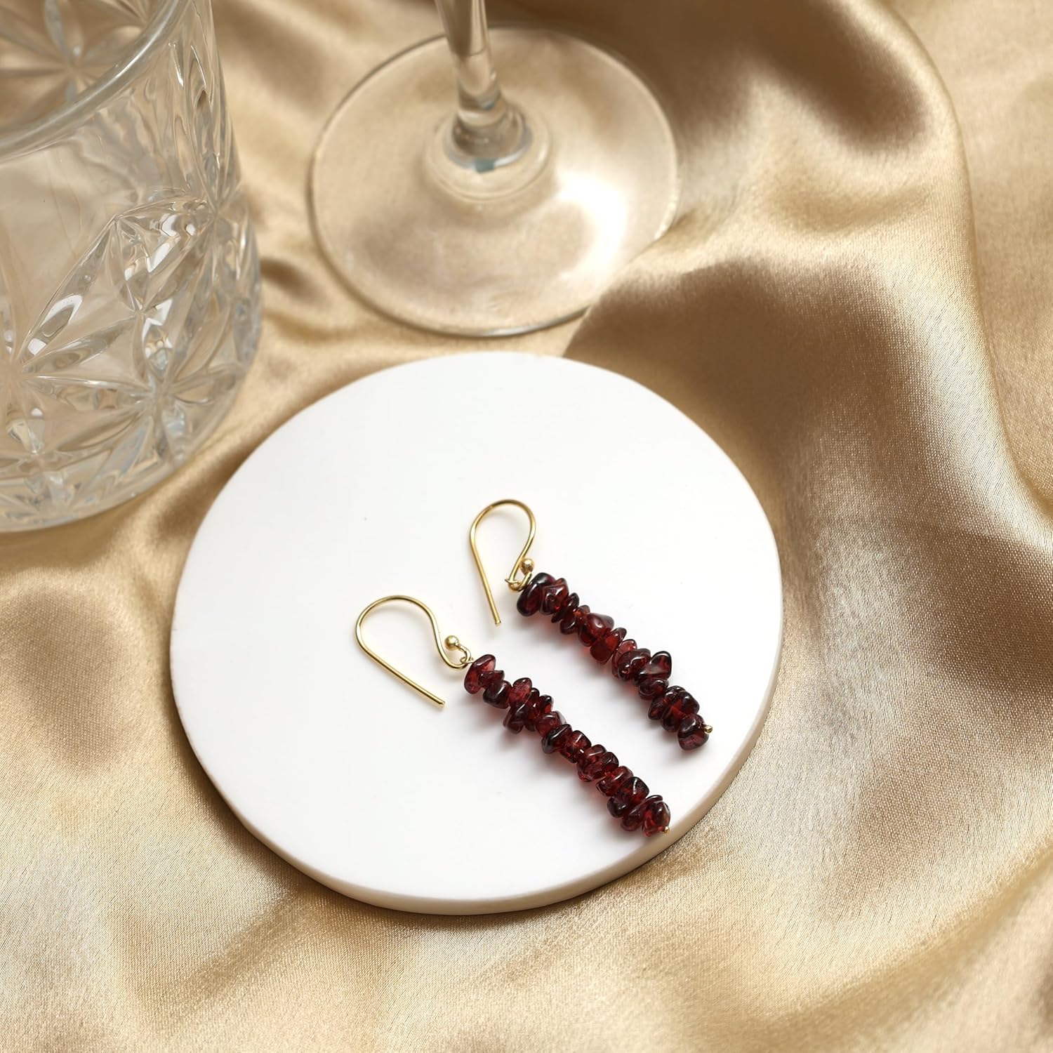Gempires Natural Red Garnet Chips Earring January Birthstone Jewelry Dangling Earrings For Girls Gift for Her (Red Garnet((Gold))