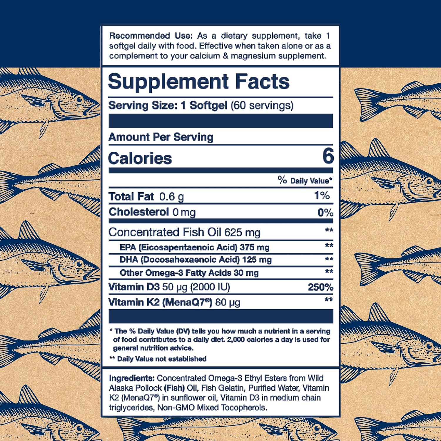 Wiley’s Finest Wild Alaskan Fish Oil Vitamina K2 Softgels – 500 mg de Omega-3 EPA y DHA para apoyo a la salud ósea y cardíaca – 60 cápsulas blandas