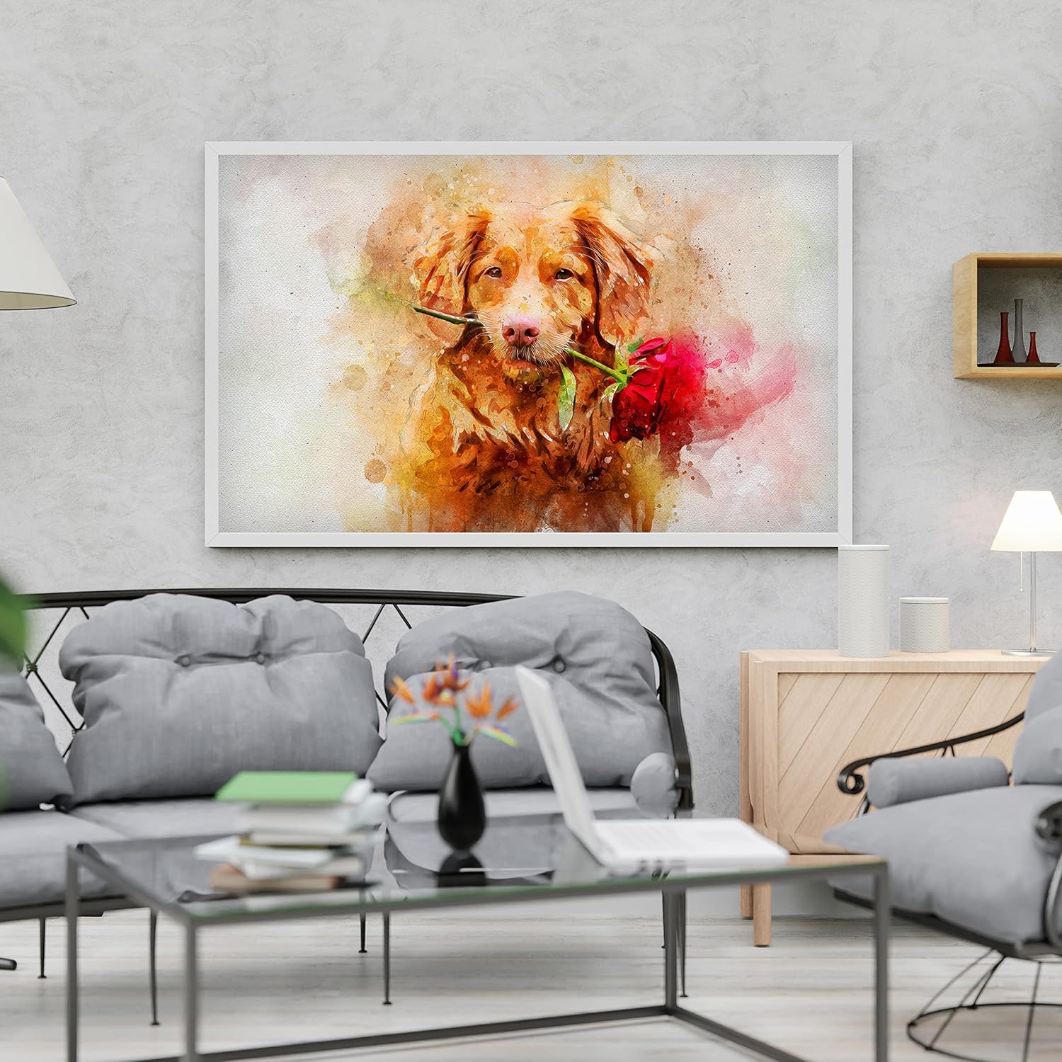 Awesometik Pintura personalizada del retrato del perro de la acuarela del perro de la impresión de la lona del perro de la mamá