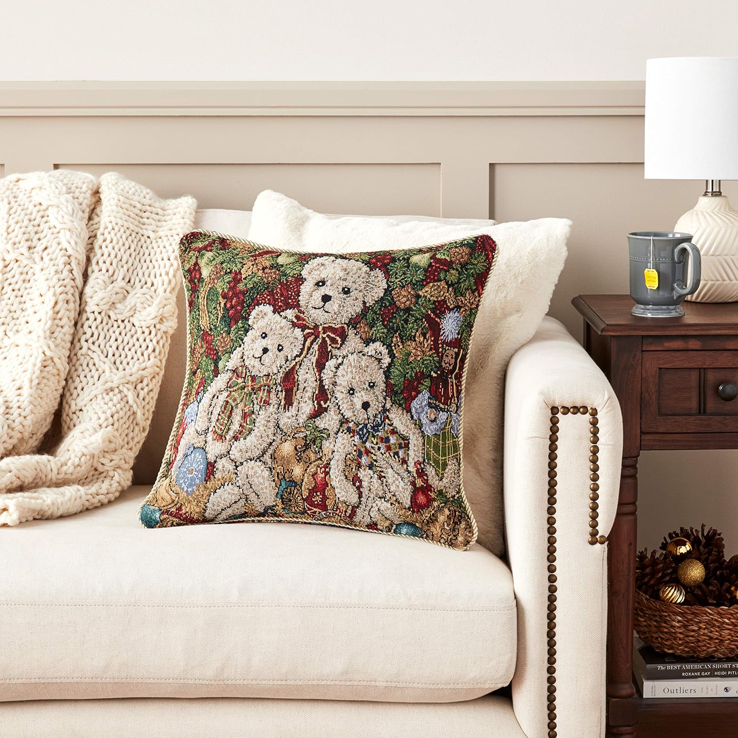 Violet Linen Tapiz decorativo con diseño de osos de peluche navideños, almohada de 18 x 18 pulgadas