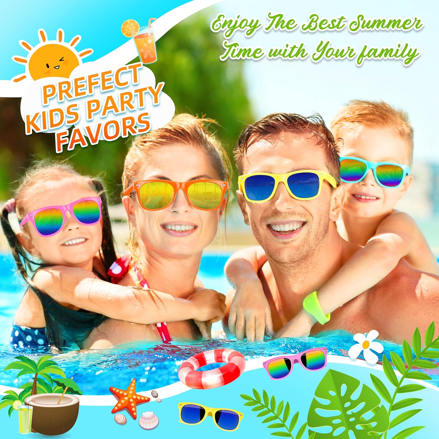 32 lentes de sol para niños, regalos de fiesta, gafas de sol neón con protección UV400 para niños de 3 a 5 4 a 8 años para verano, piscina, playa,
