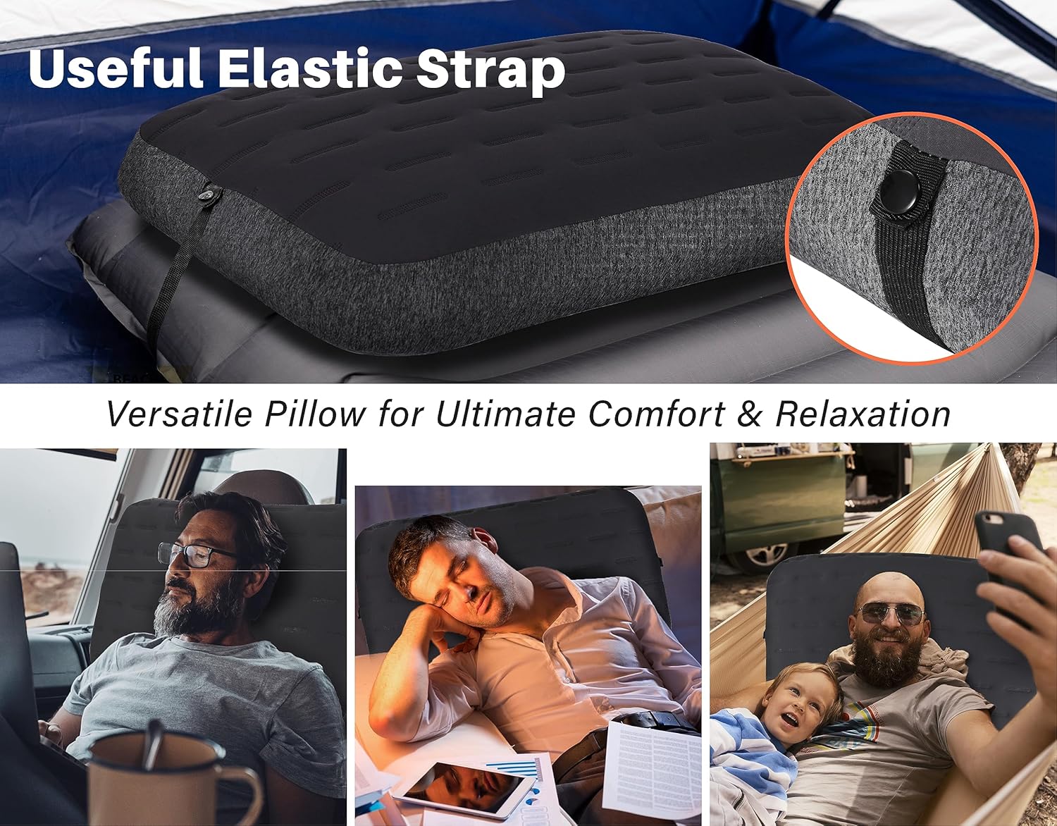 TREKOLOGY Almohada inflable grande para camping, almohada inflable para camping, almohada inflable de aire, almohada de camping para dormir,