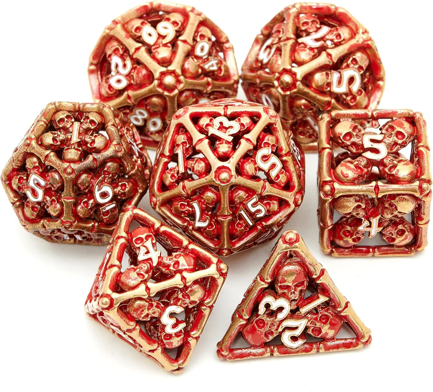 Juego de dados de metal huecos poliédricos de calavera, adecuado para Calabozos y Dragones, RPG, MTG, juegos de mesa D&D, Pathfinder Shadowrun y