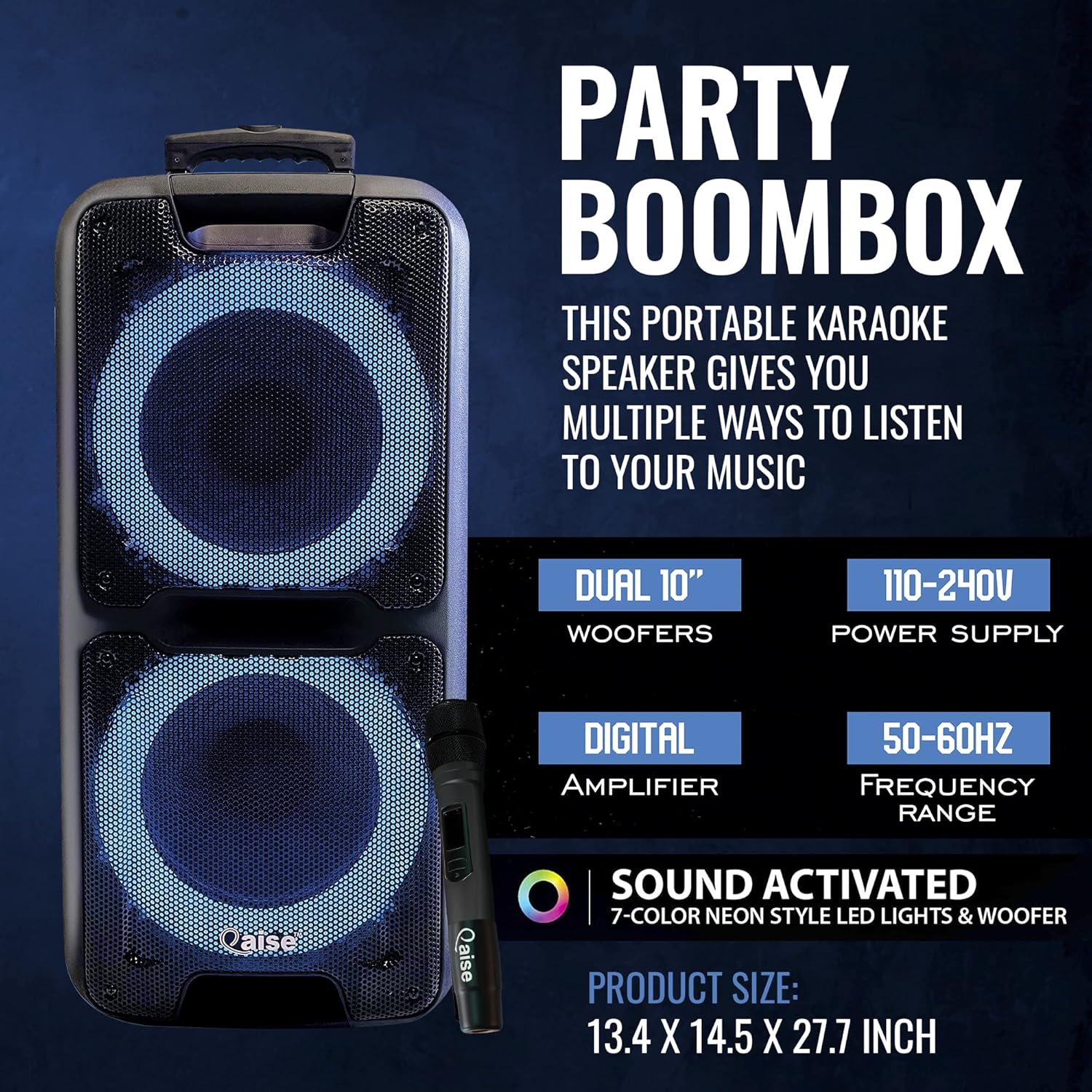 Altavoz Bluetooth portátil y máquina de karaoke – Sistema PA portátil con micrófono inalámbrico, subwoofer profesional dual de 10 pulgadas con