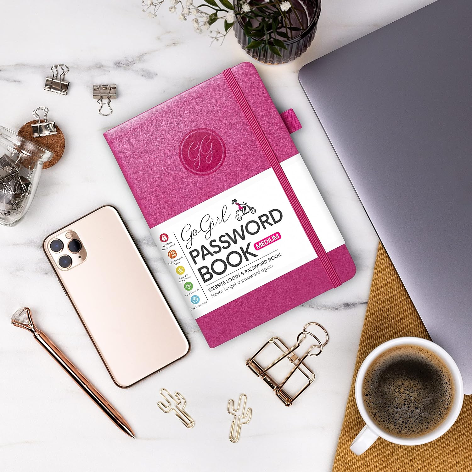 GoGirl Cuaderno para contraseñas con pestañas alfabéticas, diario de direcciones de Internet y contraseñas para guardar inicios de sesión de sitios