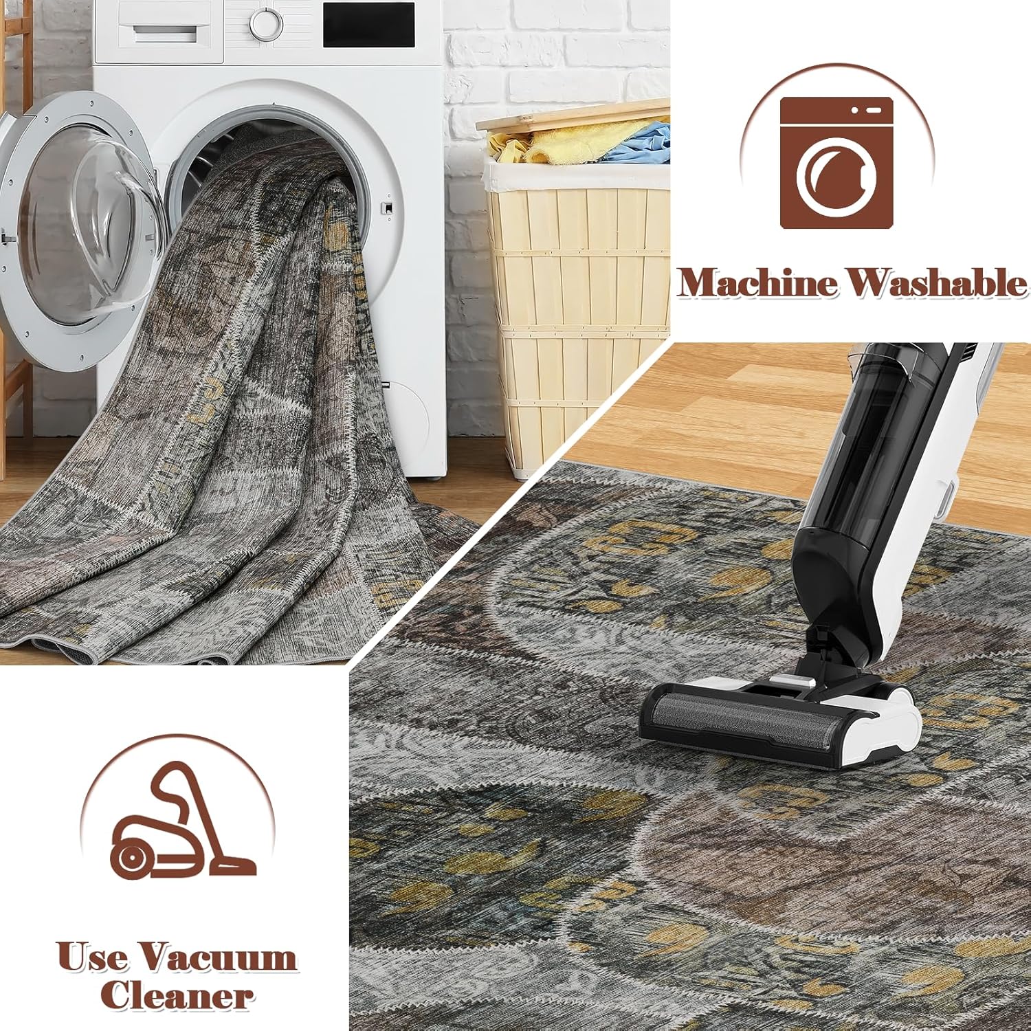 Alfombra lavable de 5 x 7 pies para dormitorio, alfombra suave de pelo bajo para sala de estar con parte trasera antideslizante, alfombra de suelo