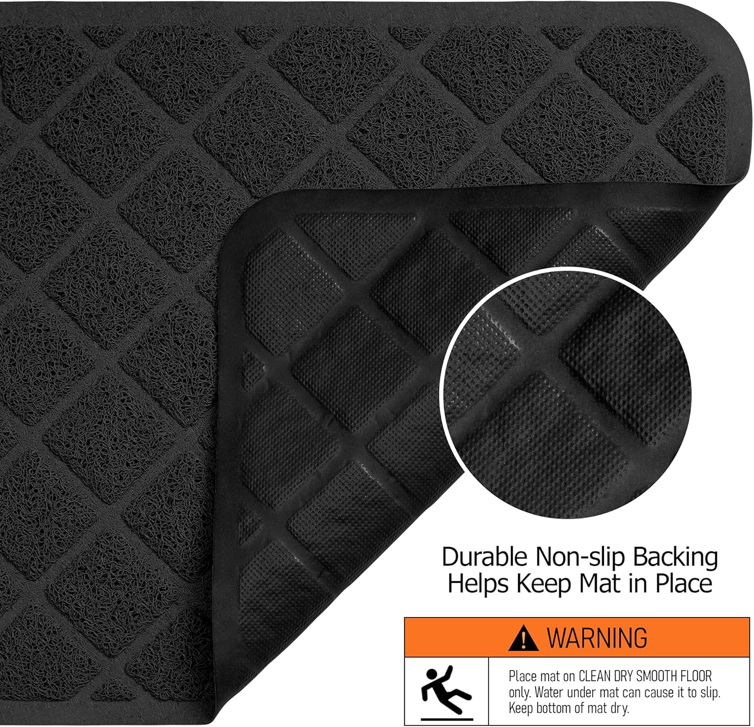 Tapete de arena para gatos, color negro, malla de PVC duradera de alta calidad con control de dispersión, antideslizante, menos residuos, suave para