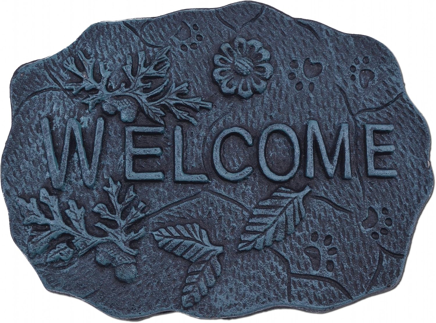 Placa decorativa de bienvenida con diseño de hojas y bellotas Verdigris de hierro fundido de 11.5 pulgadas