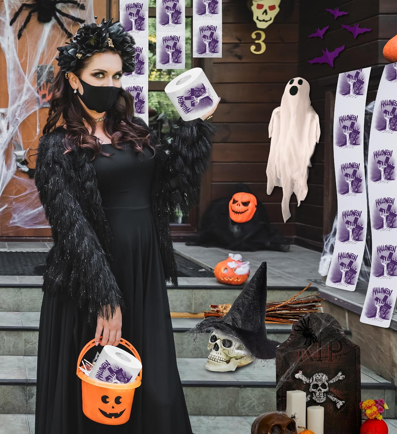 Papel higiénico impreso de noche de terror de Halloween, regalo de broma, rollo de papel higiénico aterrador para sorpresa, broma, divertido regalo