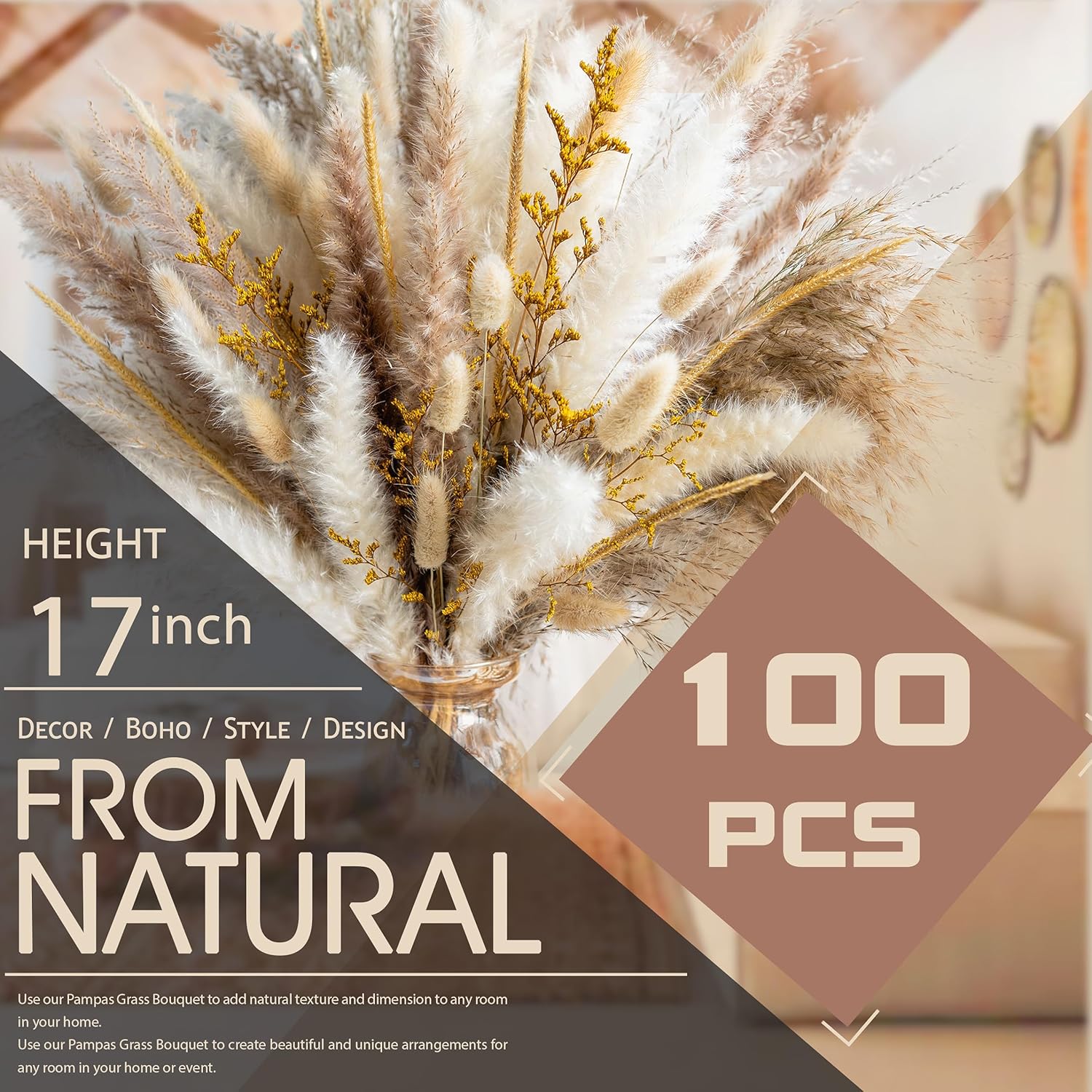 Ramo de flores secas naturales de las pampas, ramo bohemio para decoración del hogar, ramo de flores secas para bodas, arreglos florales, decoración