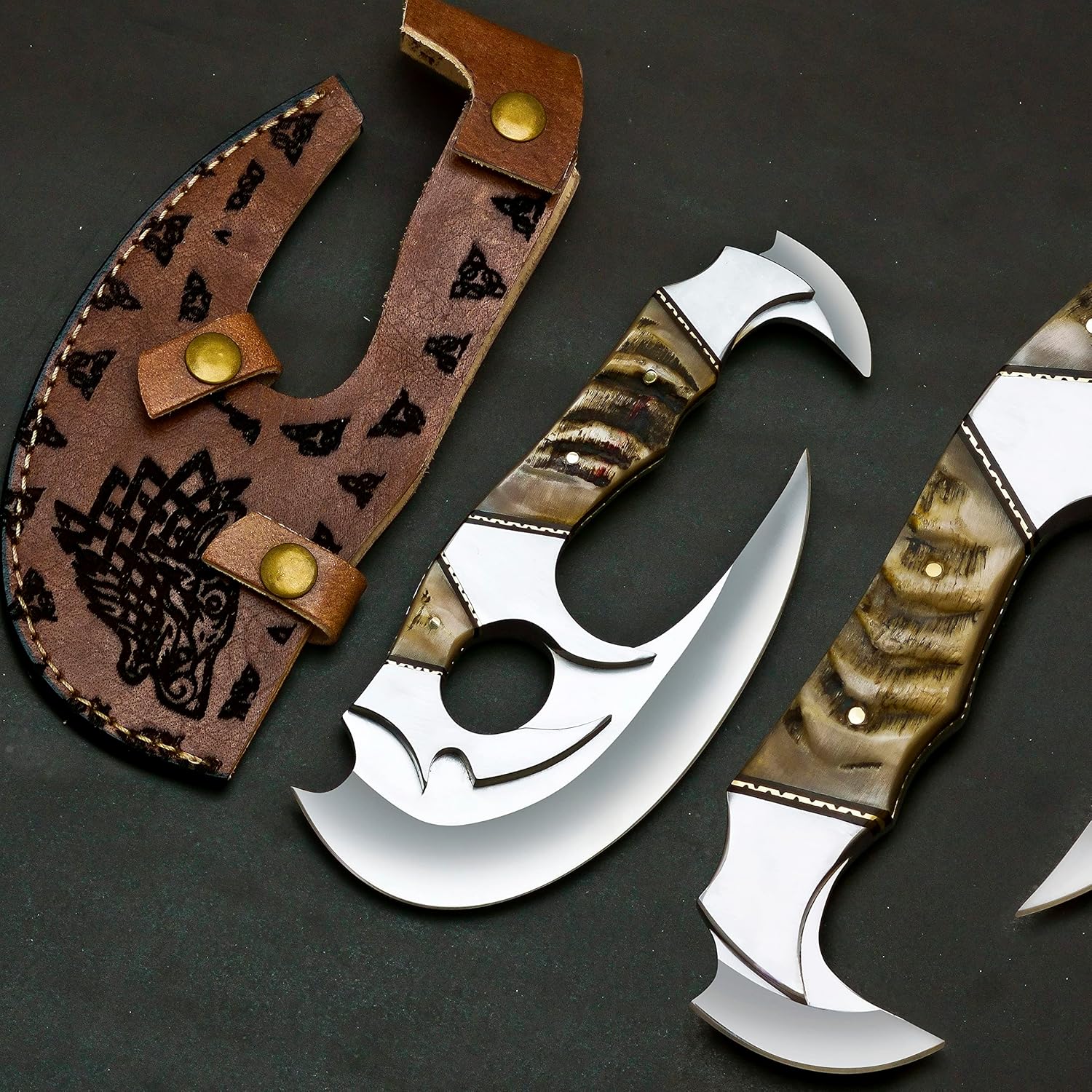 Zymise TANGDIAABBCC JUSTRAREKNIVES USA Edición especial 8.75 Herramienta D2 hecha a mano de doble hoja personalizada D2 cuchillo vikingo de acero,