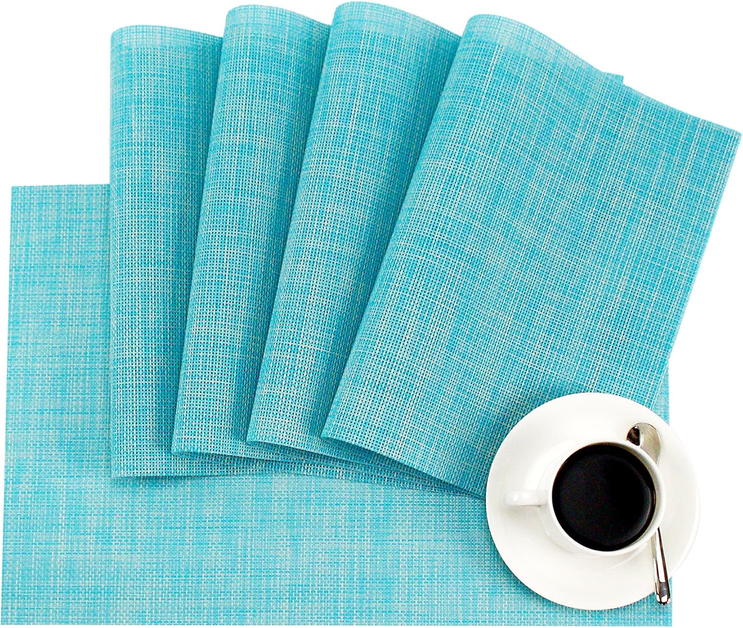 Juego de 4 manteles individuales de vinilo tejido de PVC, antideslizantes, resistentes al calor, color azul, para cocina, ambientales, manteles