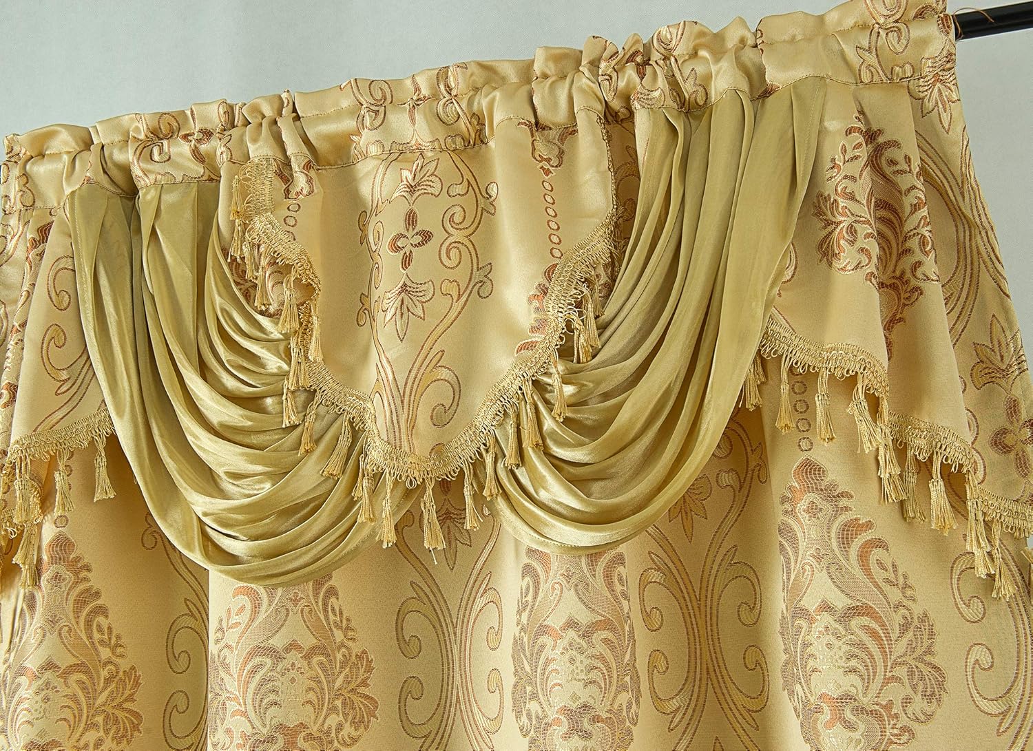 Rosetta – Panel de cortina jacquard texturizado con cenefa adjunta de 18 pulgadas, 54 x 84 pulgadas, dorado