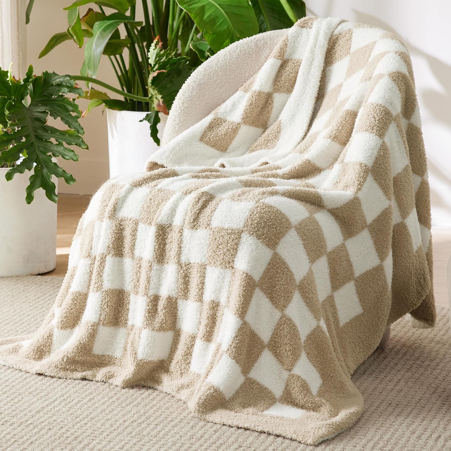 Bedsure Manta a cuadros  Manta de punto súper suave, cálida, acogedora, esponjosa, ligera, para sofá, cama (50 x 60 pulgadas)