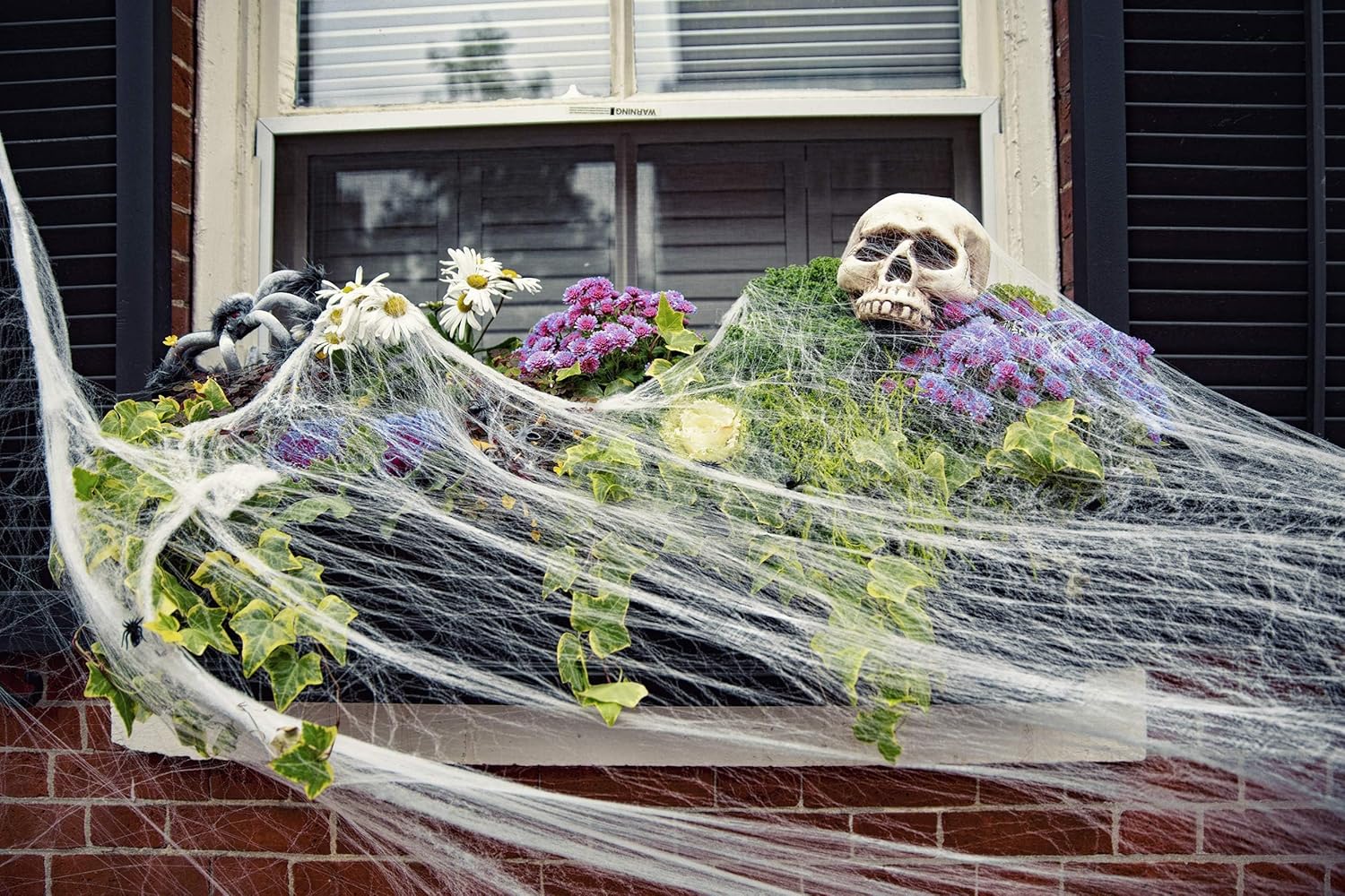 JOYIN Decoración de Halloween de araña de 1200 pies cuadrados con 80 arañas falsas, telarañas súper elásticas para Halloween, decoración de fiesta