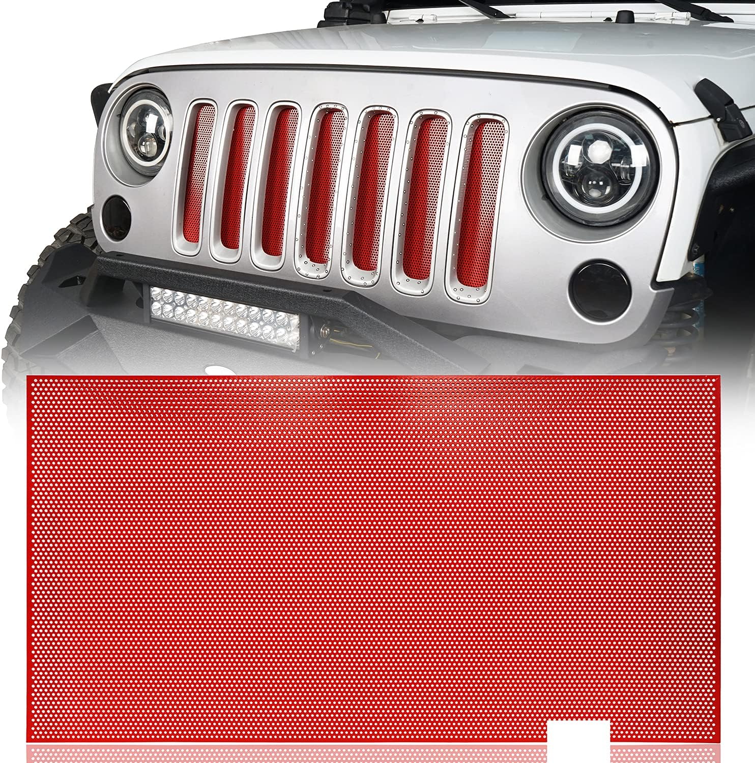 Wrangler – Deflector de malla para rejilla frontal color rojo compatible con Jeep JK Wrangler 2007-2018