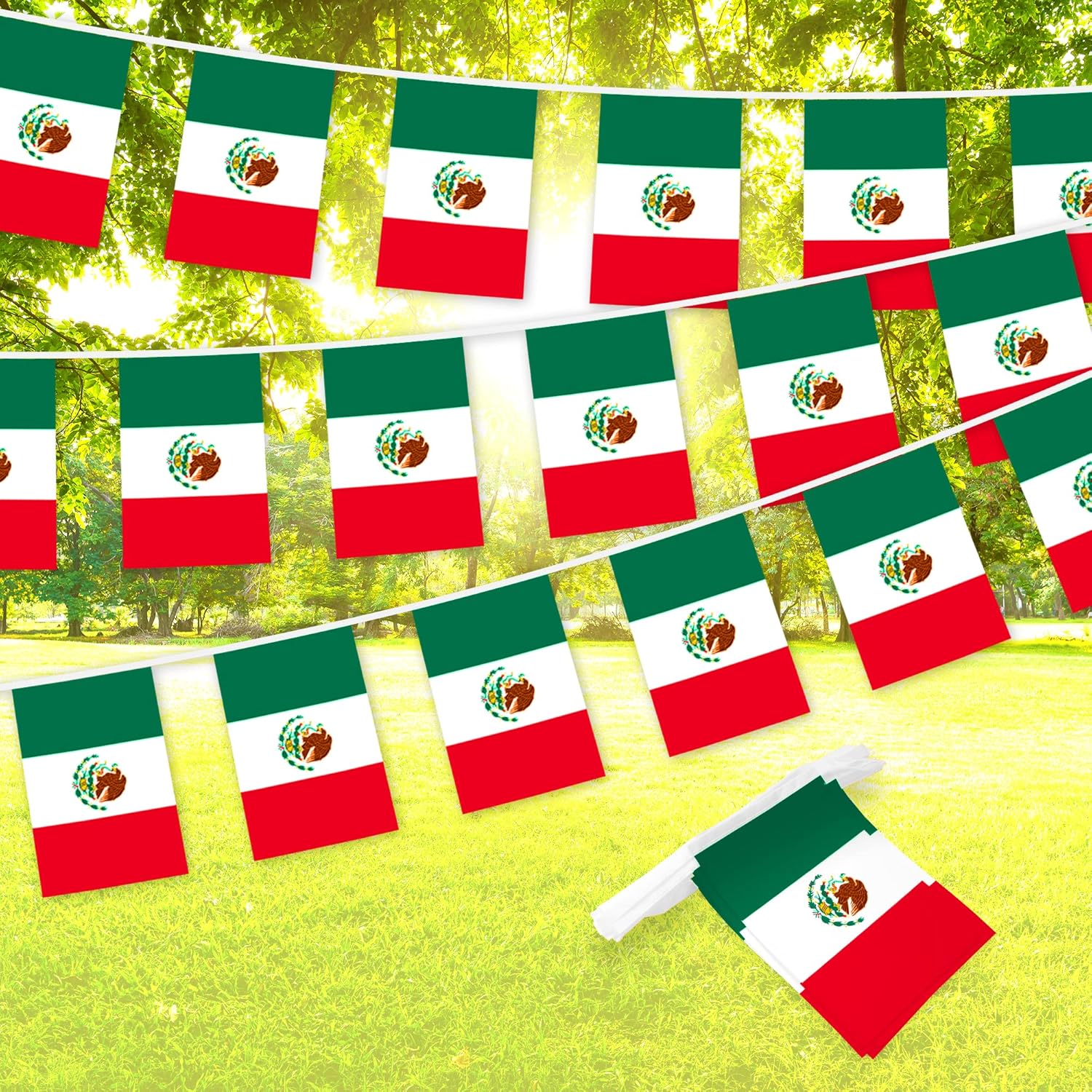 G128 Bandera mexicana de México  Bandera de 8.2 x 5.5 pulgadas, cuerda completa de 33 pies  Poliéster 150D impreso, decoraciones para bar, escuela,