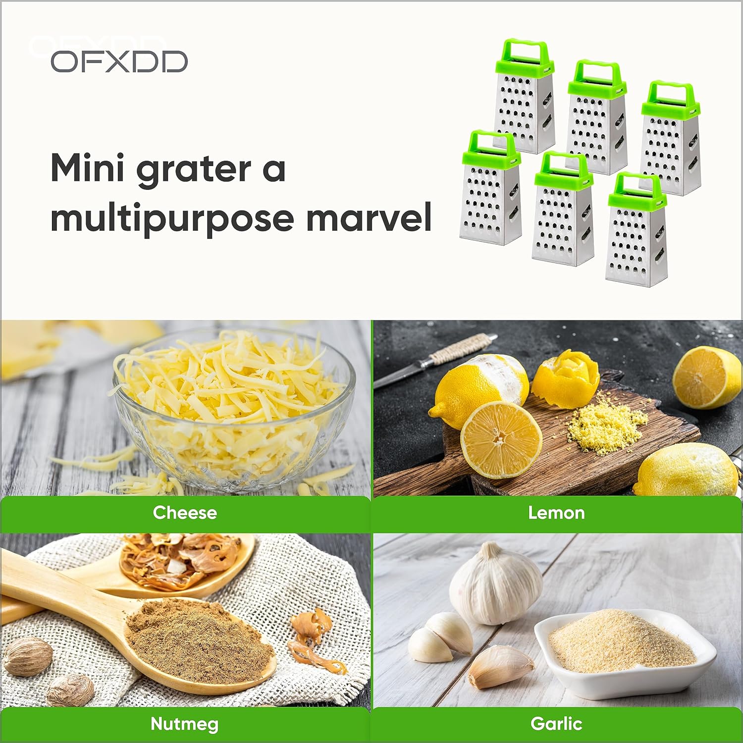 Mini rallador de 6 piezas  Rallador pequeño para queso, ajo y nuez moscada  Mini ralladores de acero inoxidable para cocina  Rallador pequeño con