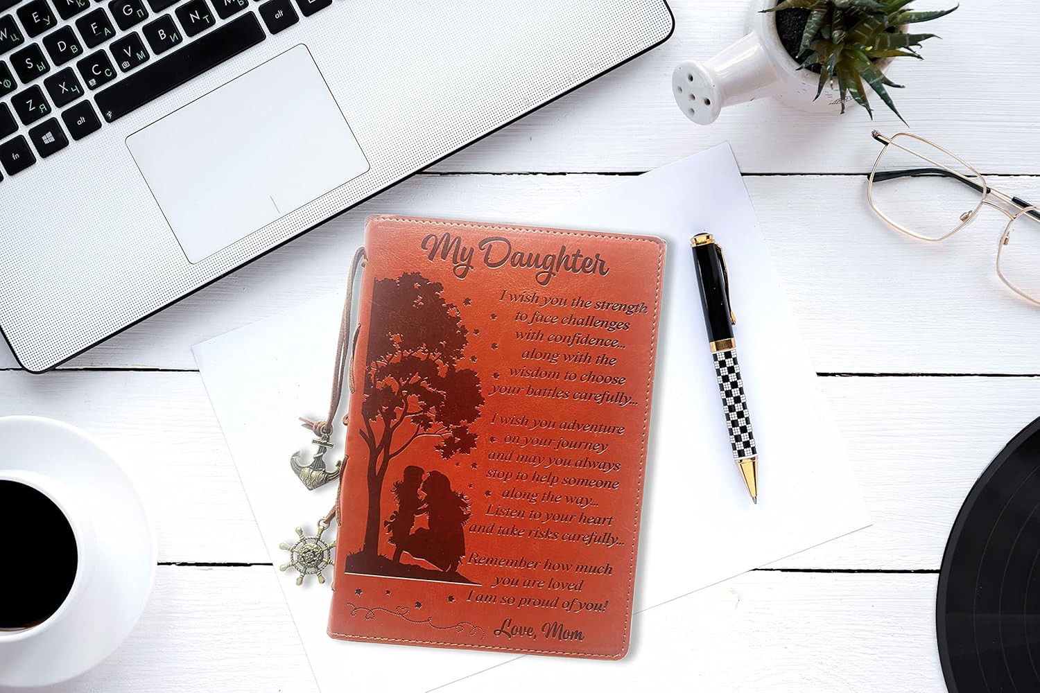 TNJ1 – Cuaderno de cuero con texto en inglés “To My Daughter”, con texto en inglés “To My Daughter”, con texto en inglés “To My Daughter”, diseño de