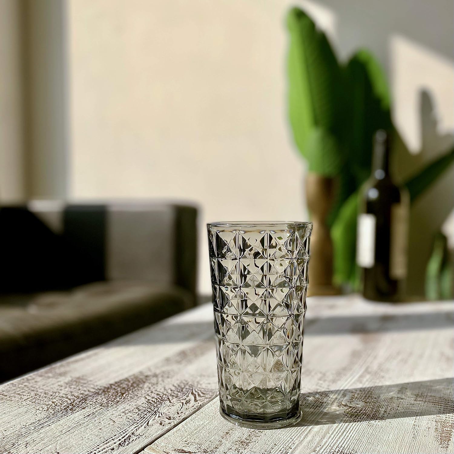 CUPID- Juego de 8 vasos acrílicos de 16 y 21 onzas, sin BPA, apilables, aptos para lavavajillas, gris-negro