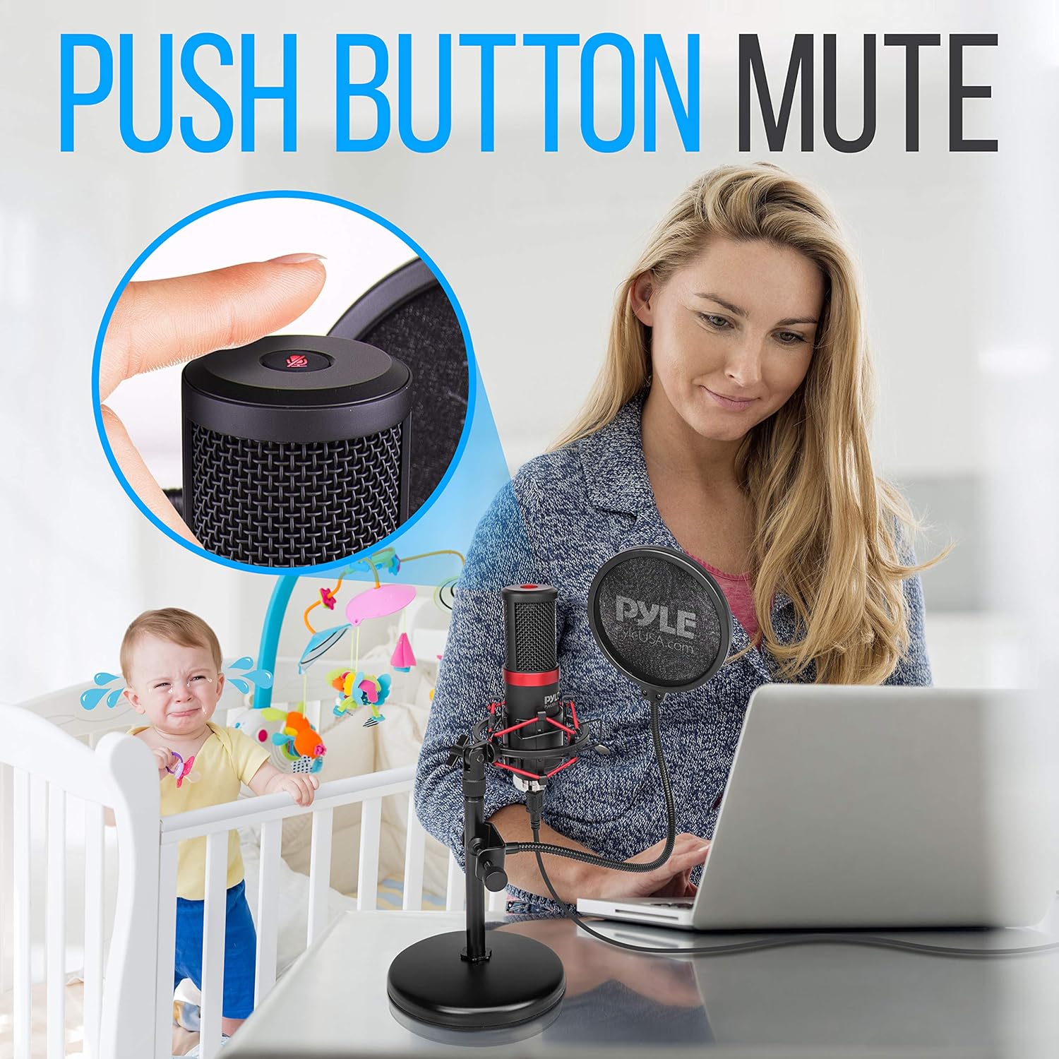 Pyle Kit de grabación de podcasts de micrófono USB, micrófono de condensador cardioide de audio con soporte de montaje de choque y filtro pop, para