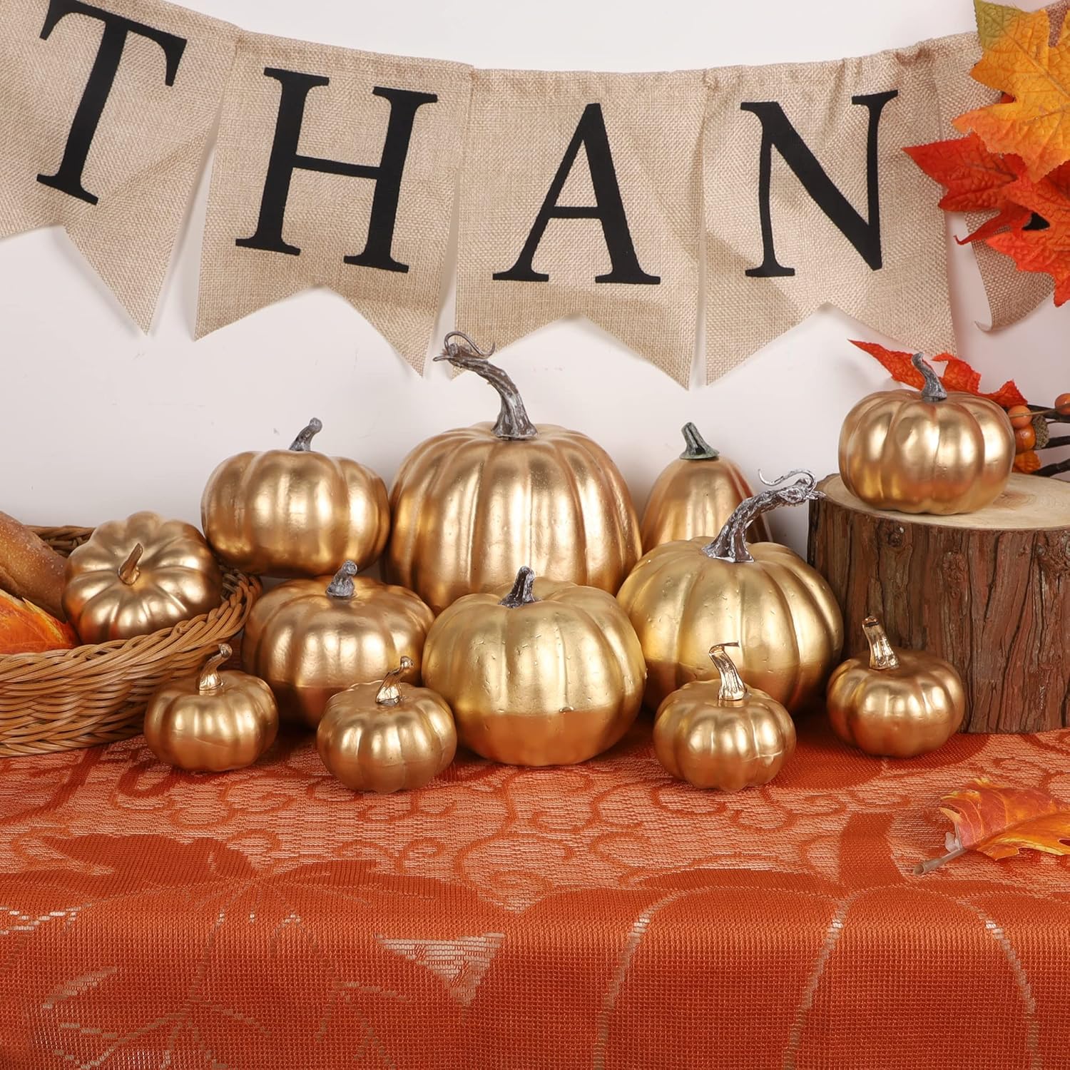 winemana 12 calabazas artificiales de varios tamaños, calabazas doradas, decoración de otoño, calabazas falsas, decoraciones de otoño para el hogar,