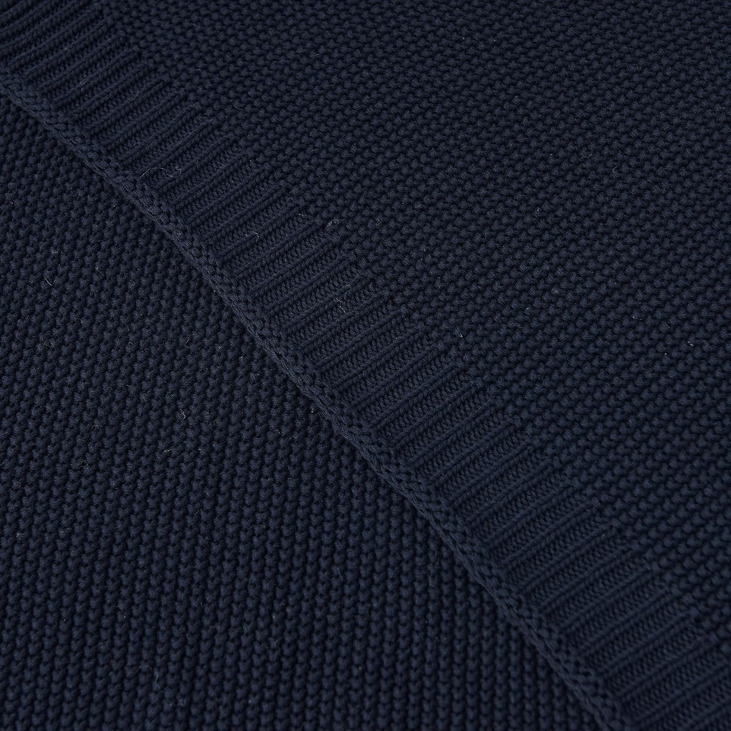 Longhui bedding Manta de punto trenzado de algodón azul marino oscuro para sofá, cama, manta ligera decorativa para el hogar, bolsa de lavado