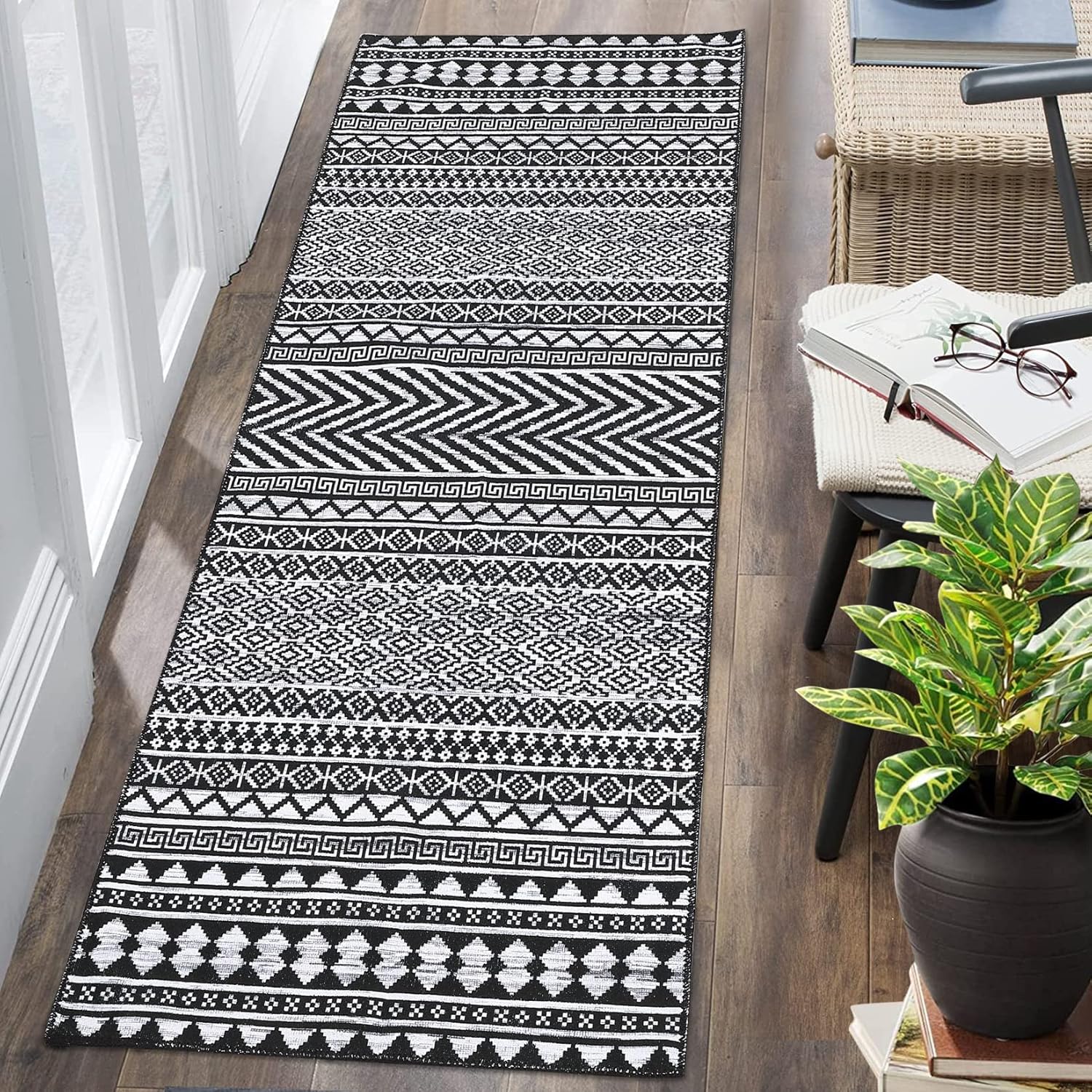 Fashionwu Alfombra de pasillo marroquí que no desprende pelusa, alfombra grande, oriental, envejecida, antigua, para baño, sala de estar, 2 x 10