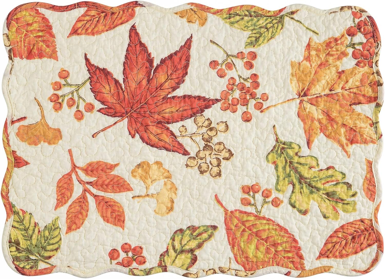 C&F Home Rylie – Juego de 6 manteles individuales acolchados de algodón, rectangulares, oblongos, lavables a máquina, hojas florales, cosecha de