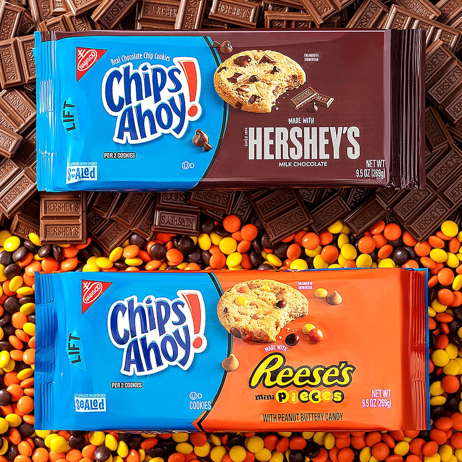 CHIPS AHOY! Hershey’s – Galletas con chispas de chocolate con leche, 12 paquetes de 9.5 onzas