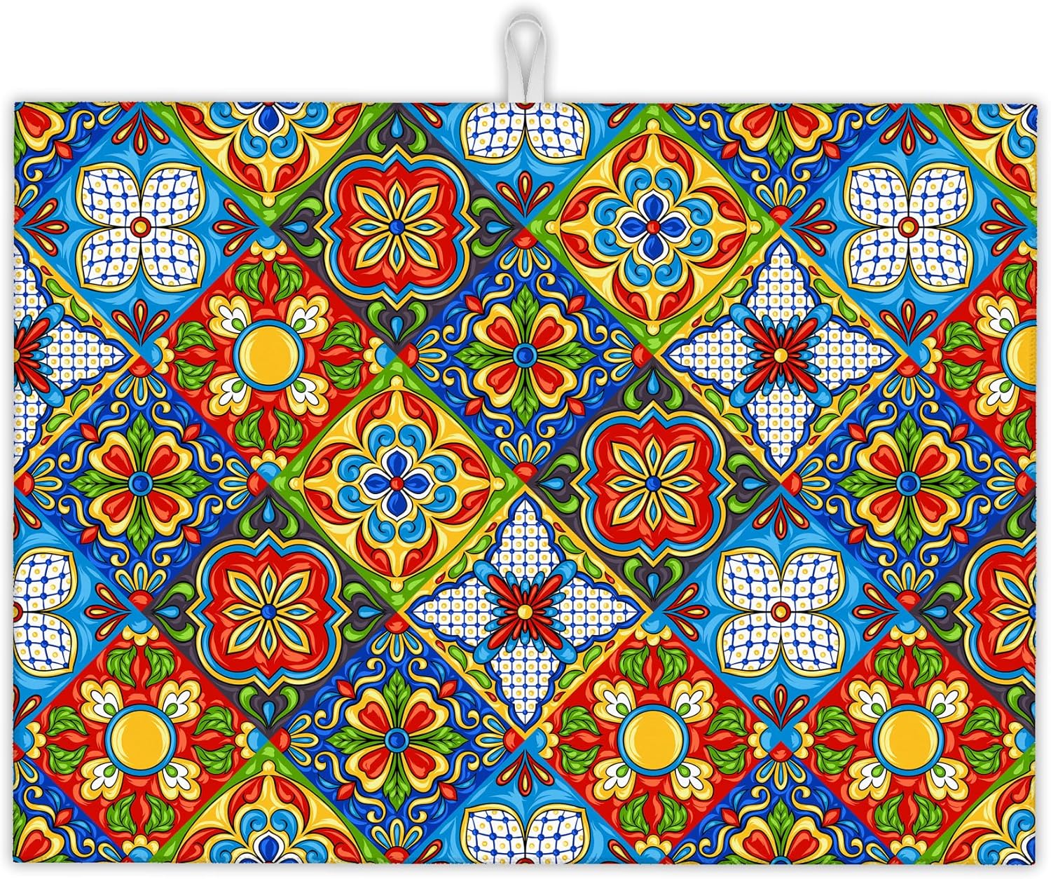 UIUPRO Tapete de secado de platos de azulejos mexicanos, tapete de secado bohemio de estilo bohemio, tapete de microfibra ultra absorbente para