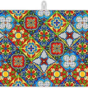 UIUPRO Tapete de secado de platos de azulejos mexicanos, tapete de secado bohemio de estilo bohemio, tapete de microfibra ultra absorbente para UIUPRO Tapete de secado de platos de azulejos mexicanos, tapete de secado bohemio de estilo bohemio, tapete de microfibra ultra absorbente para