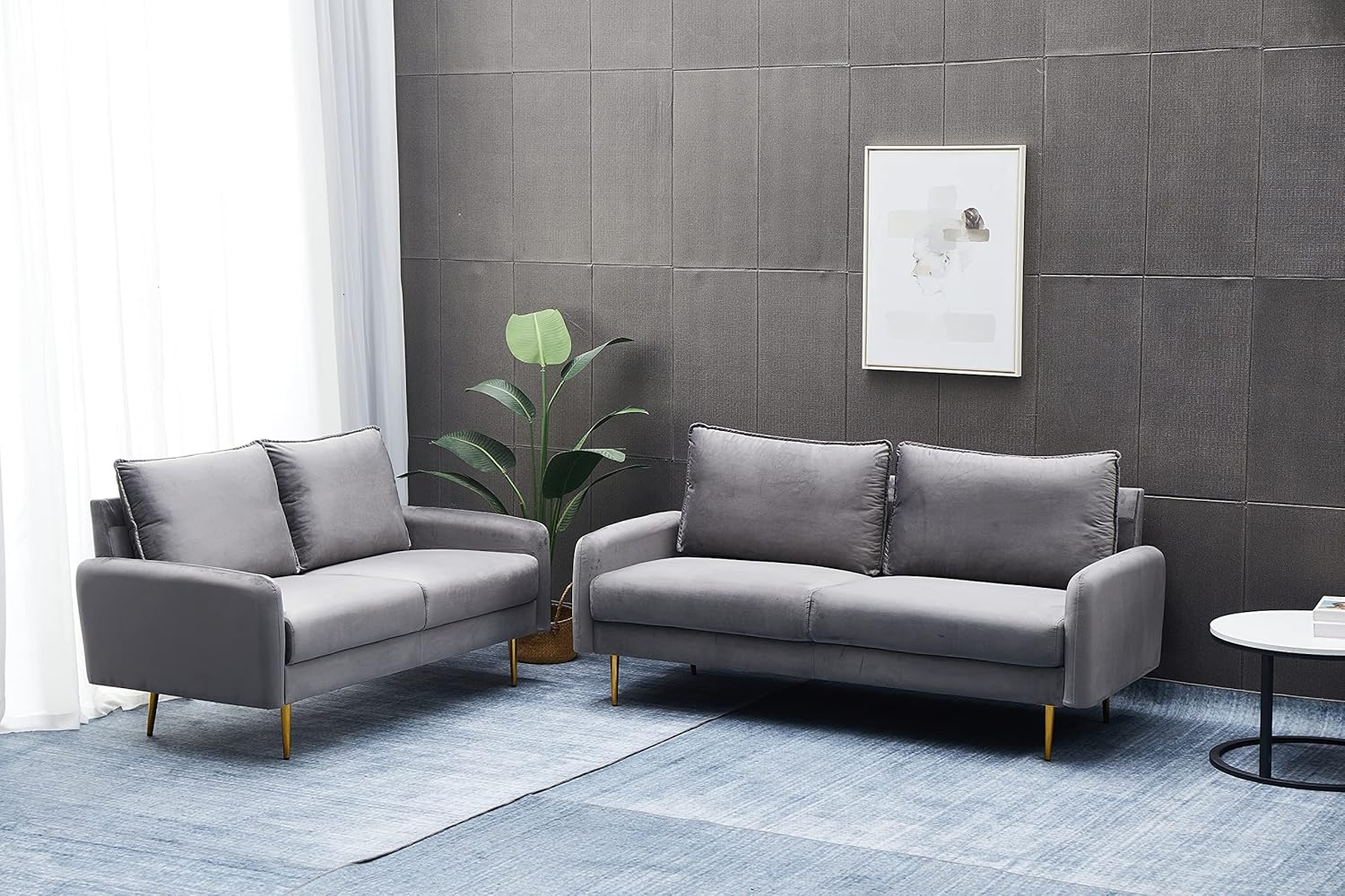Sofá biplaza de terciopelo moderno con patas de metal para sala de estar, dormitorio, oficina, sala de juegos, color gris