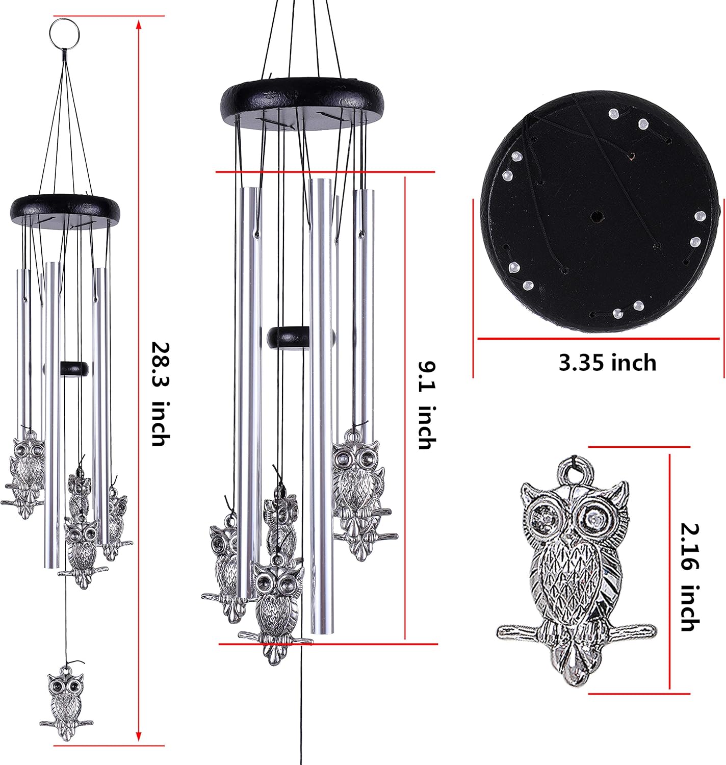 Campanillas de viento de búho al aire libre para decoración de interiores, campanas de viento de búho hechas a mano, campana de viento romántica
