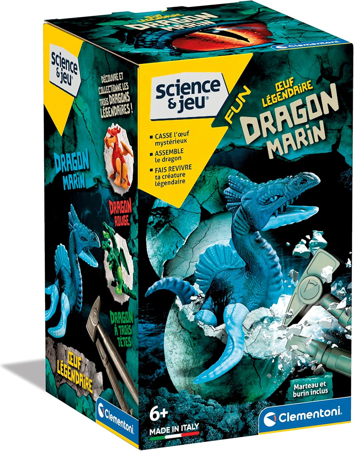 Clementoni – Science & Play – Legendary Egg – Sea Dragon – Breakable Egg and Dragon to Assemble – Hammer and Chisel Included – for Kids Ages 6+